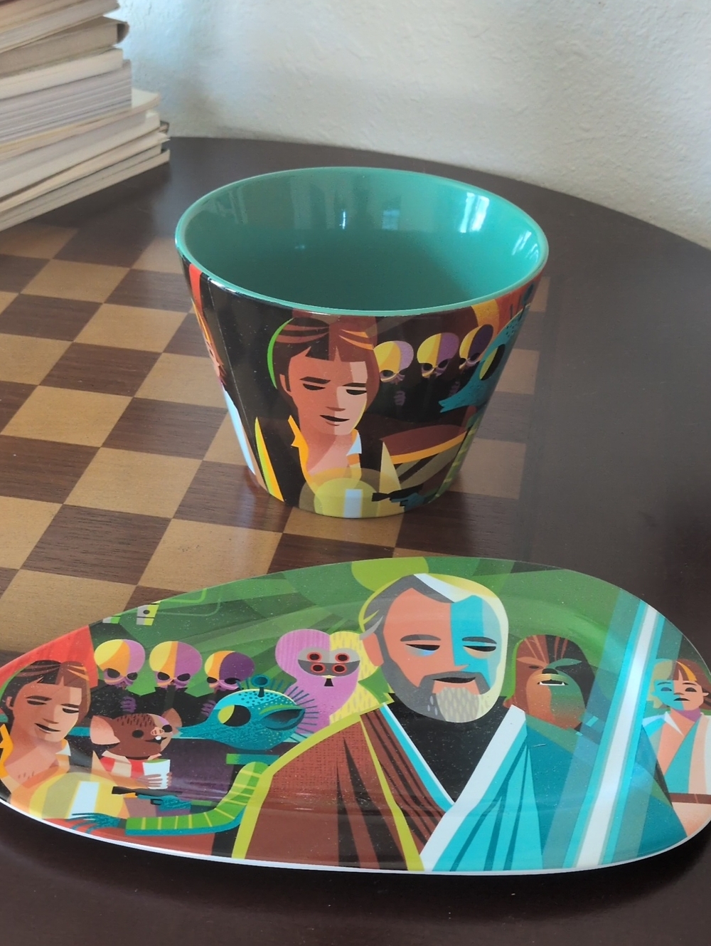 Colorful  Star Wars Pop Art Ceramic Bowl and Tray Set - Teal Interior